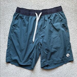 Vuori Men's Athletic Shorts in Teal and Black (Large)